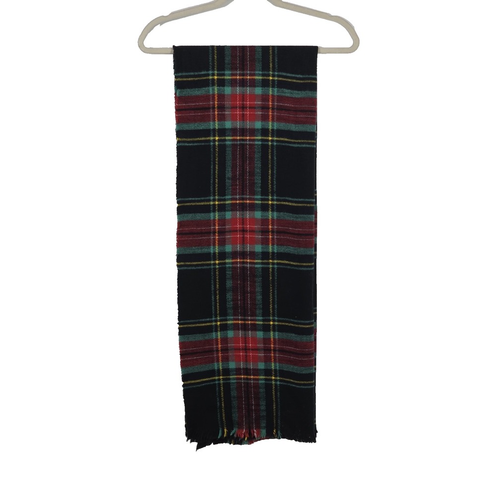 Abercrombie Fitch Unisex Scarf Plaid Green Black Red Fringed Winter Classic